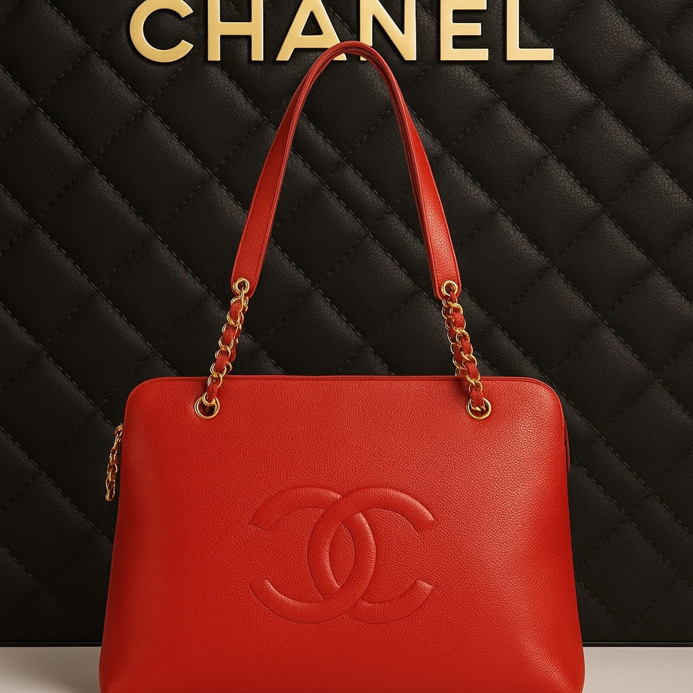 ♥️👑CHANEL CC Red Caviar X-Large Shoulder Tote Bag with 24k Gold Hardware 🔥
